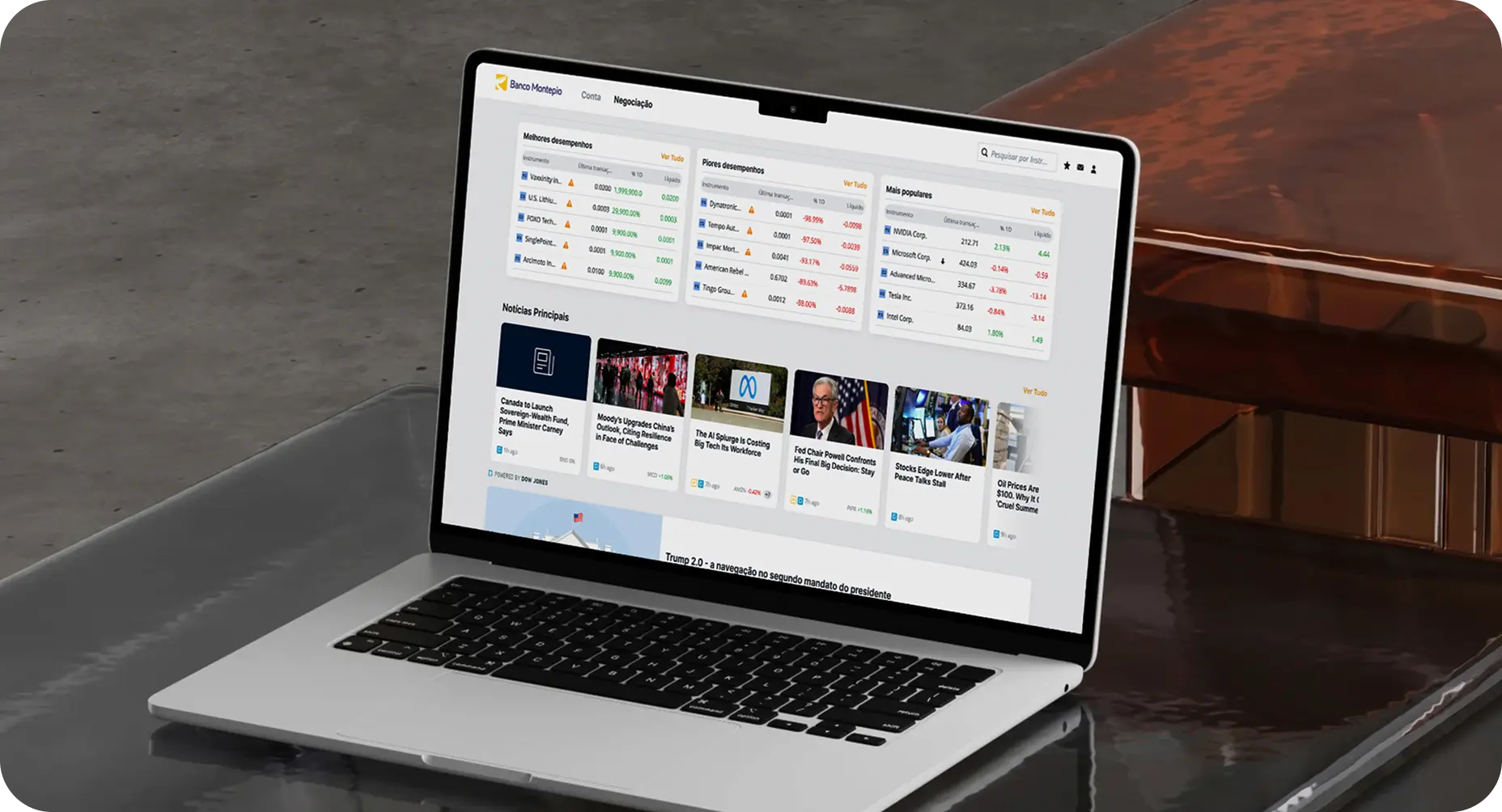 Interface da plataforma Investor Go num portátil